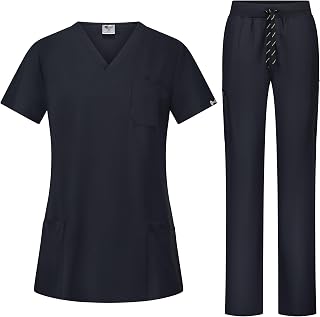 B-well BELLA Unisex Scrub Top and Pants Set for Healthcare Professionals Workwear with Spandex