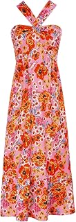 GRACE KARIN Women's Summer Floral Maxi Dress Backless Beach Guest Dress Flowy Swing Dress with Pockets