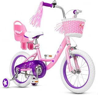 Yventix 14 16 Inch Kids Bike Girls Toddle Bicycle Ages 3-7 Training Wheels | Rider Height 36-53", High Carbon Steel Frame, Basket, Rear Seat, Hand Coaster Brake, Chain Guard, Adjustable Seat & Handlebar
