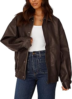 PRETTYGARDEN Women Faux Leather Motorcycle Jacket Autumn Clothing Oversized Zipper Winter Coat