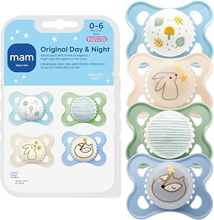MAM Original Baby Pacifiers 0-6 Months, Glows in The Dark, 4 Pack | For Newborn Babies, BPA-Free Skin Soft Silicone Nipple, Developed With Medical Experts, Easy to Clean, Made In Europe