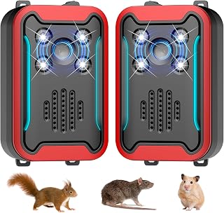 Ultrasonic Rodent Repeller for Car Engine, Battery & Plug-in Mouse Repellent with LED Strobe Light, Under Hood Rat Mice Squirrel Bug Spider Deterrent for Vehicle Garage Attic Indoor Outdoor, 2 Pack