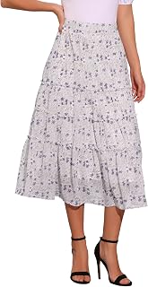 Allegra K Women's Floral Skirt Chiffon A-line Long Tiered Ruffle Maxi Skirt