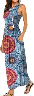Hount Women's Summer Sleeveless Striped Flowy Casual Long Maxi Dress with Pockets