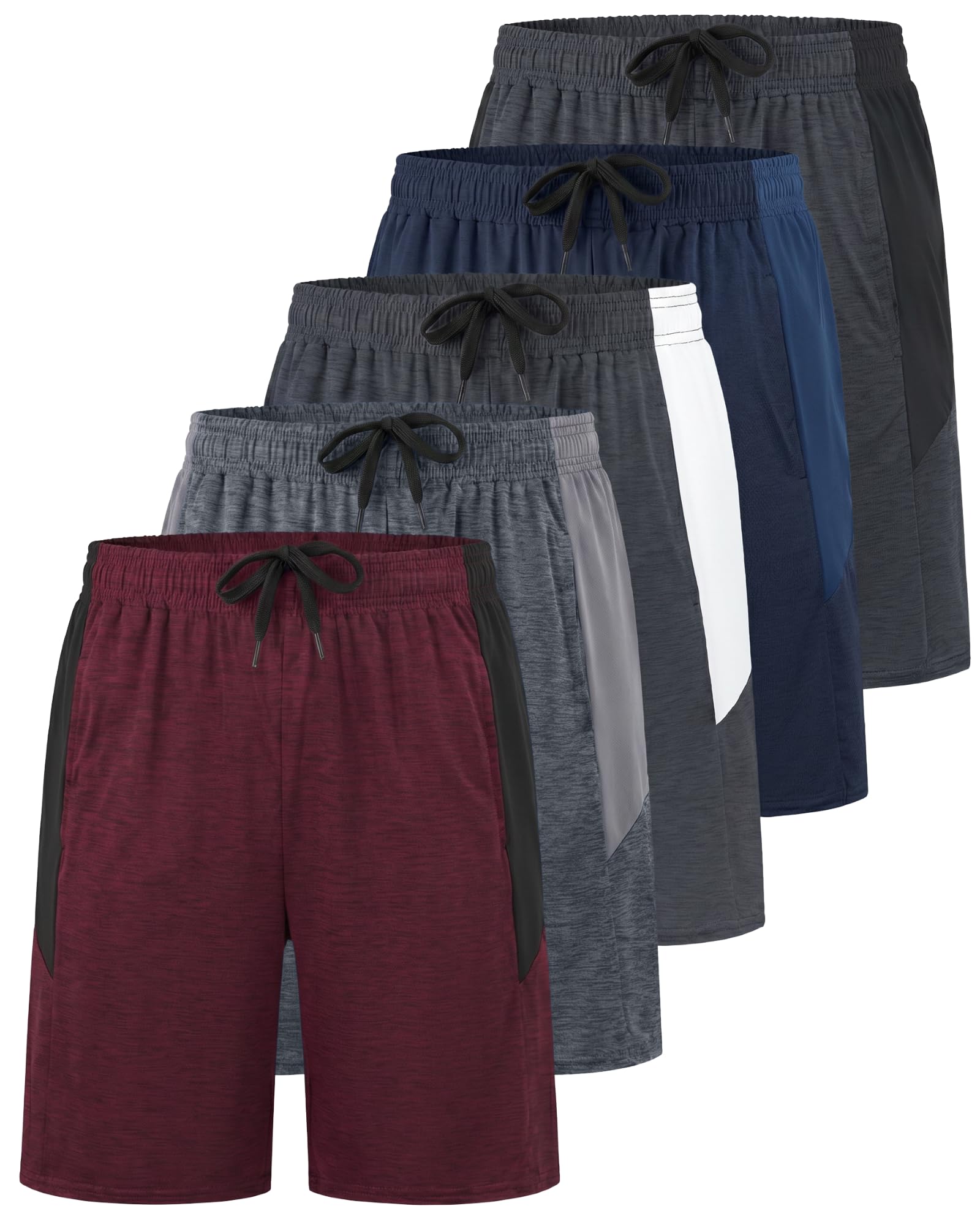 5 Pack Boys' Dry Fit Shorts Basketball Athletic Soccer Kids Youth Teens Gym