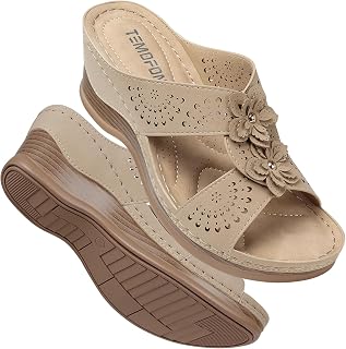 TEMOFON Womens Wedge Sandals Leather: Comfortable Walking Shoes Summer