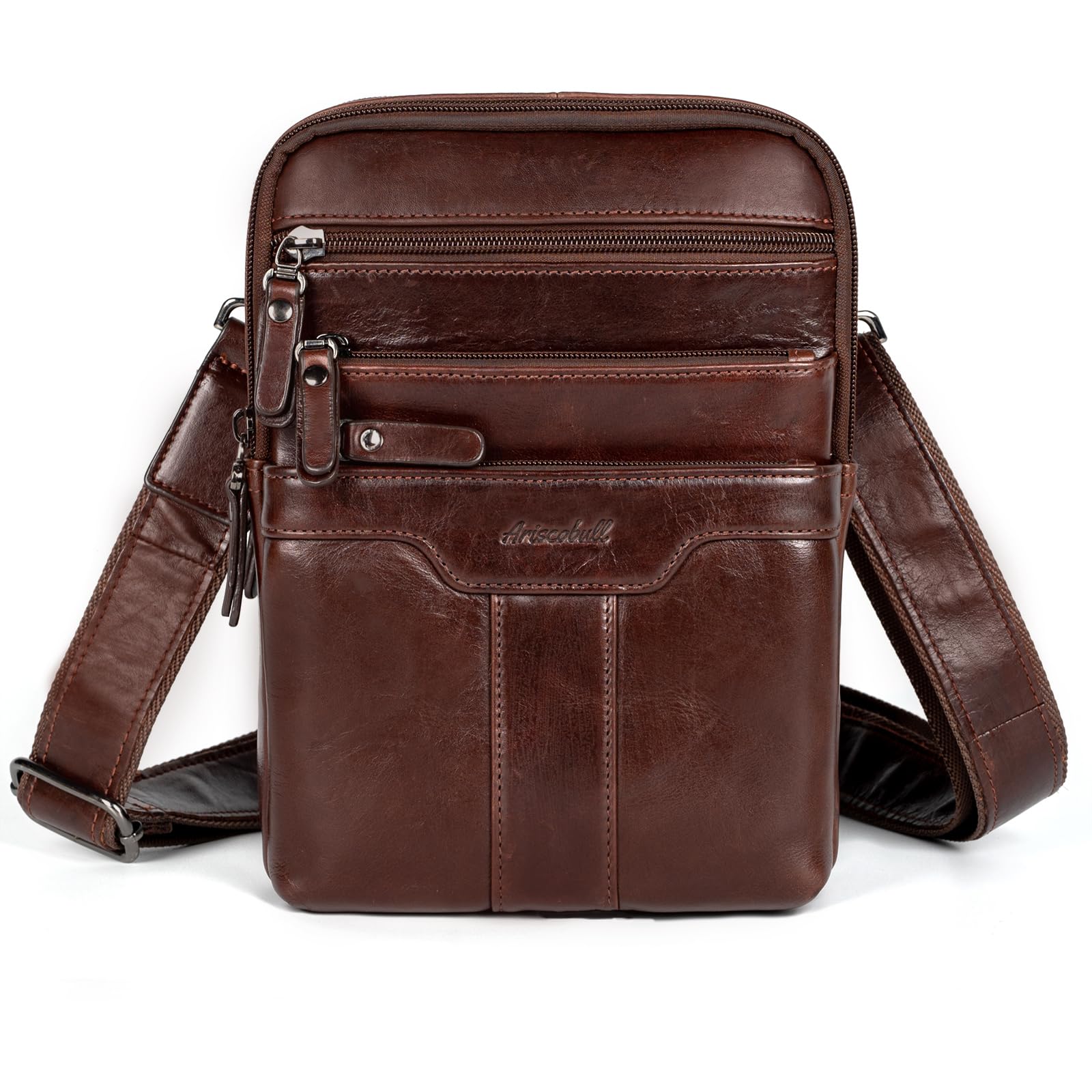 Ariscobull Leather Messenger Bag for Men, Small Leather Sling Shoulder Bag Messe