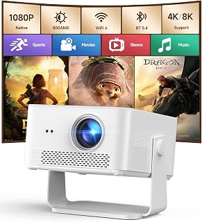 【800 ANSI & Native 1080P】 Magcubic Smart Projector WiFi 6 BT5.4, Android 14 | Movie Projector, Auto Focus & Auto Keystone, Supports 4K/8K Video Decoding, 15W Speaker Projecteur for Home Bedroom HY450MAX