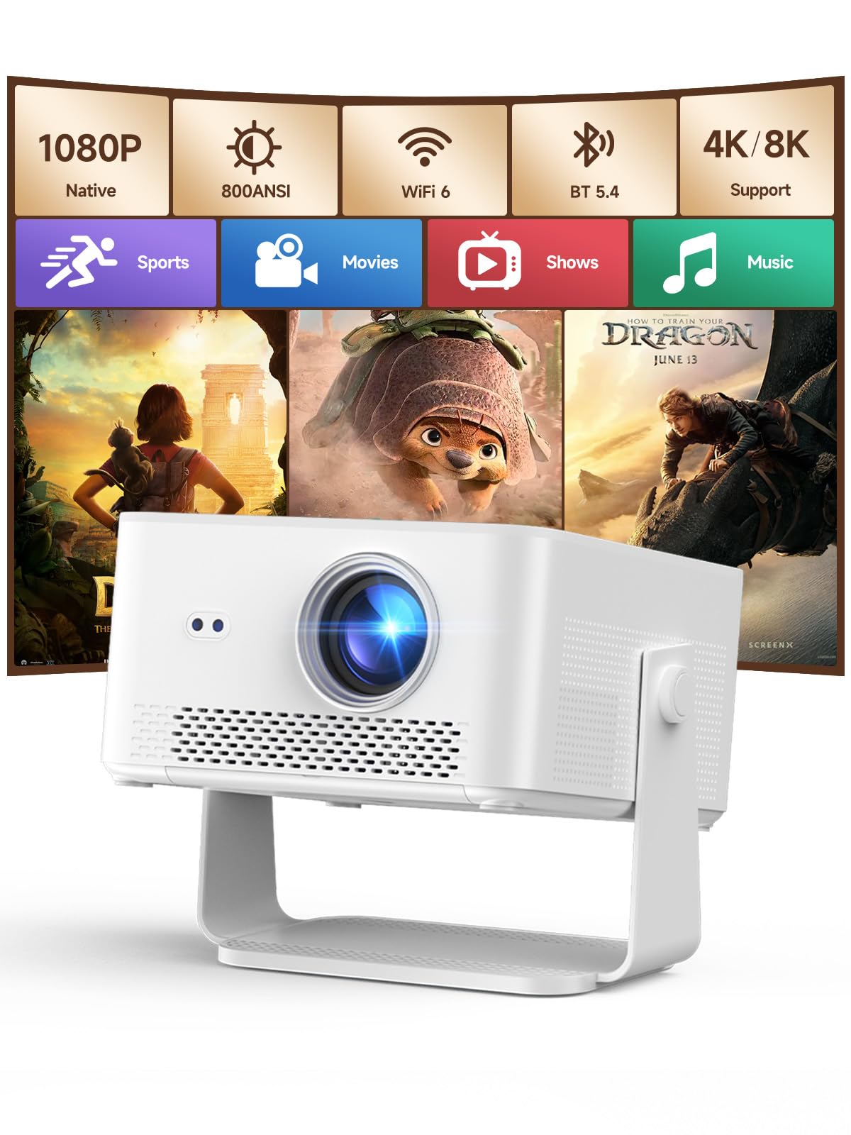 【800 ANSI & Native 1080P】 Magcubic Smart Projector WiFi 6 BT5.4, Android 14 | Mo