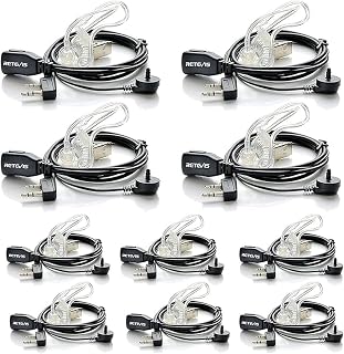 Retevis RT22 Walkie Talkie Earpiece with Mic, for H777/RT27/RT68/RT68H | 2 Pin, PTT, Covert Acoustic Tube Secret Service Earpiece, Compatible with Baofeng, PTTalky, Kenwood Walkie Talkies(10 Pack)