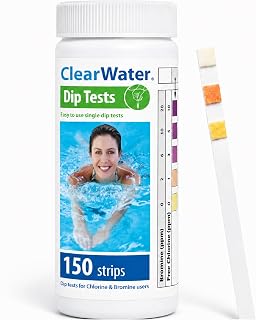Clearwater 4-in-1 Hot Tub, Spa & Pool Test Strips, 150 Pack | Chlorine, Bromine, pH, Total Alkalinity, 15 Second Results, Colour Chart, Balanced Water Check