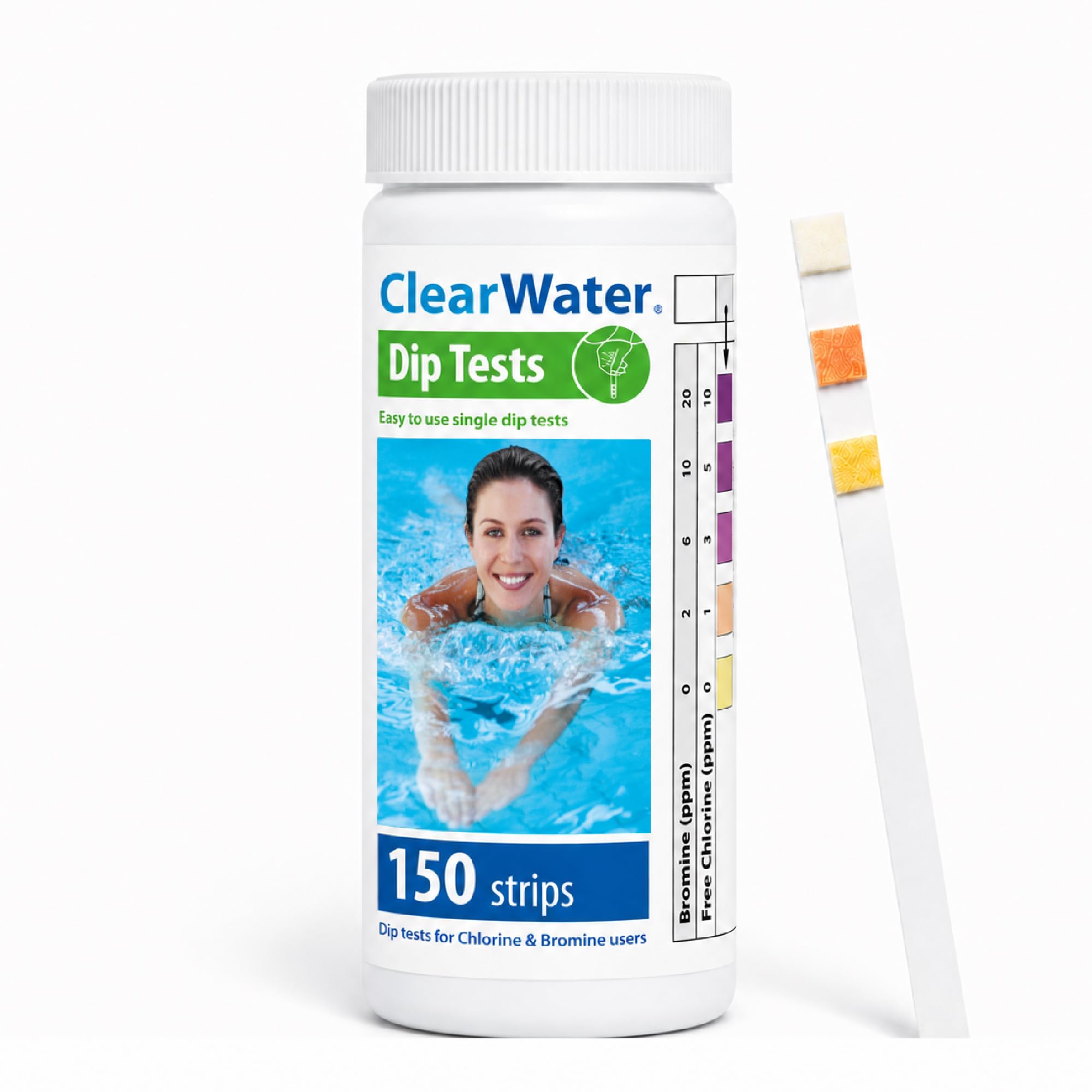 Clearwater 4-in-1 Hot Tub, Spa & Pool Test Strips, 150 Pack | Chlorine, Bromine,
