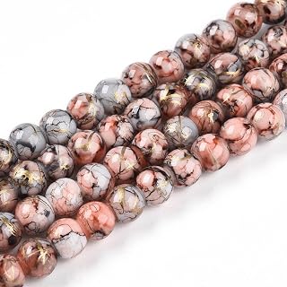 100pcs 6mm Gold Opaque Glass Beads Drawbench Style for Jewelry Making, Separate Round Glass Beads for Necklaces Bracelets Earrings DIY Accessories