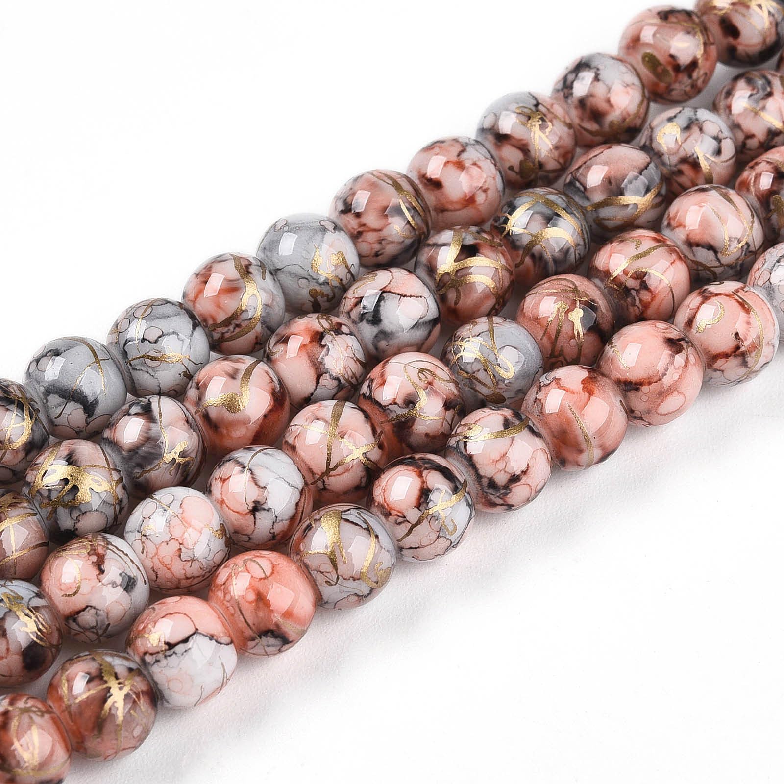 100pcs 6mm Gold Opaque Glass Beads Drawbench Style for Jewelry Making, Separate 