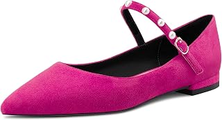 NobleOnly Women's Pointed Toe Mary Jane Low Heel Pumps Office Party Classic Buckle Shoes 1 cm Heels