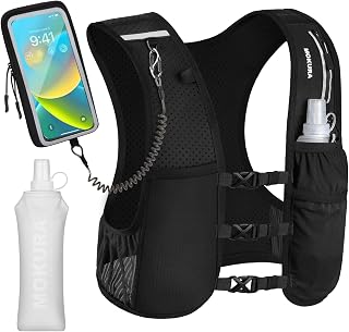 MOKURA Running Vest for Women Men with 500ML Soft Flask &amp; Phone Holder | Lightweight Hydration Vest | Reflective Running Backpack | Adjustable Run Pack Water Bottle | Runner Marathon Essentials