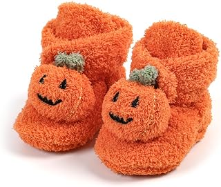 LSFYSZD Infant Halloween Christmas Booties Pumpkin furry Fleece Slippers Soft Newborn Winter Warm Fleece Slippers Snow Boots