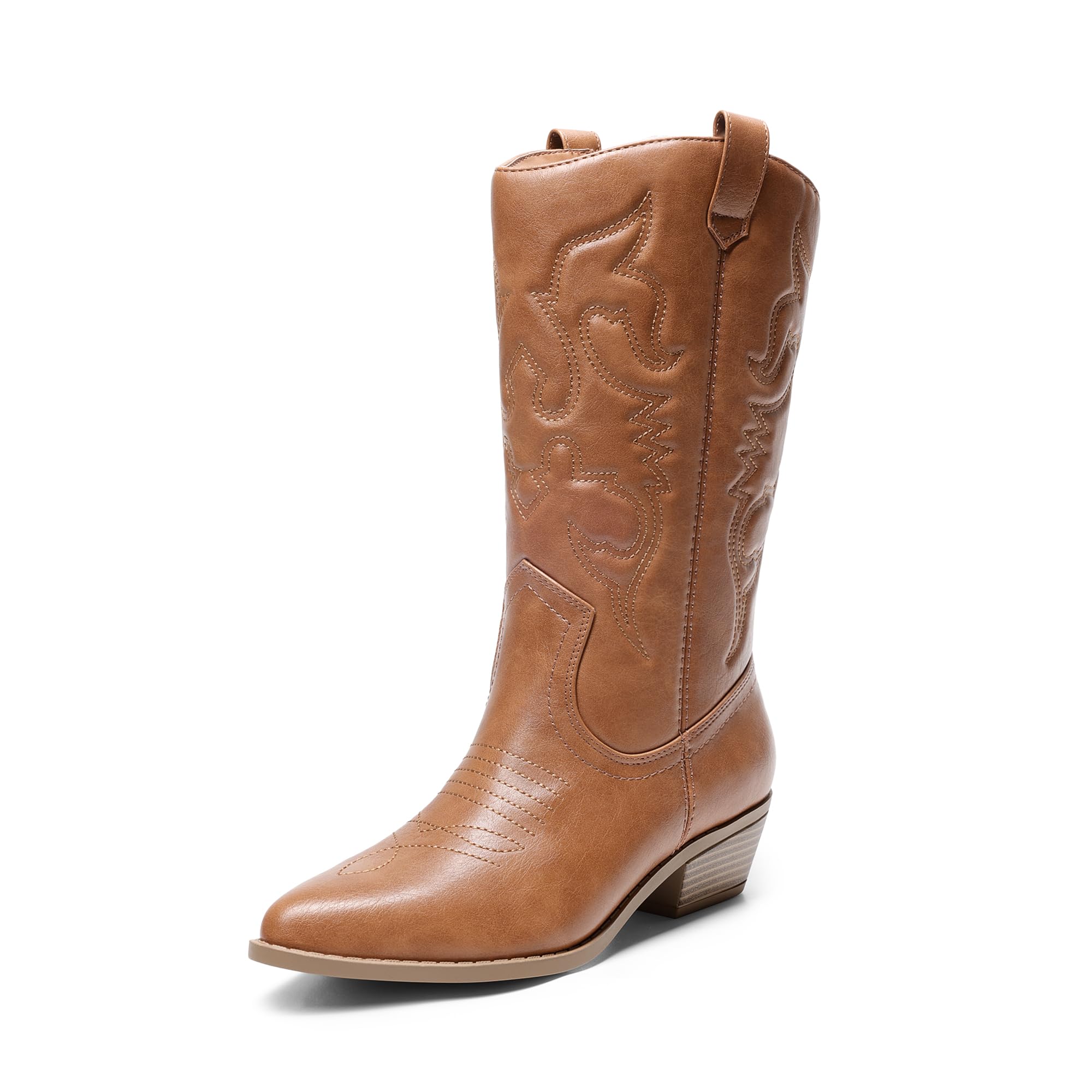 DREAM PAIRS Women's Western Boots Cowboy Mid Calf Slip On Cowgirl Style Boots