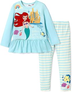 Disney Princess Baby Girl Outfit Long Sleeve T-Shirt Dress and Leggings Striped Autumn Casual Girls Clothing Set