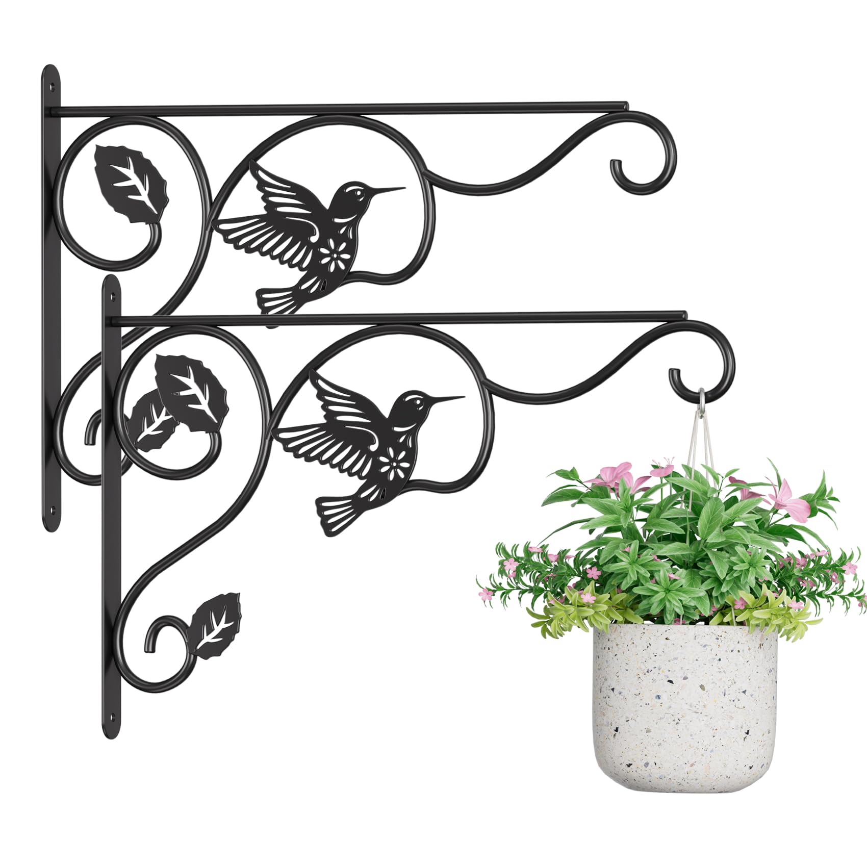 2 Pack Heavy Duty Plant Hooks for Hanging - 12 Inch Metal Wall Hangers Indoor/Ou