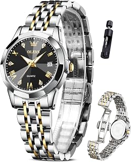 OLEVS Ladies Watch Small Dial Stainless Steel Band Round Roman Numerals Luxury Diamond Waterproof Analog Quartz Date Watch for Women