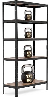 REQUISITE NEEDS 5 Tier Heavy Duty Garage Shelving Units 1.8M Metal Boltless Storage Racking Shelf, 875kg Capacity Adjustable Racks with 175kg Per Level for Shed Warehouse Workshop, Black, 90x40x180cm