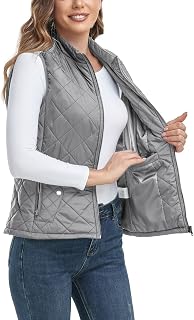 LONGKING Women's Outwear Quilted Gilet, NEW Upgraded Women's Outwear Vest With One Inner Pocket - Stand Collar Lightweight Zip Quilted Vest for Women