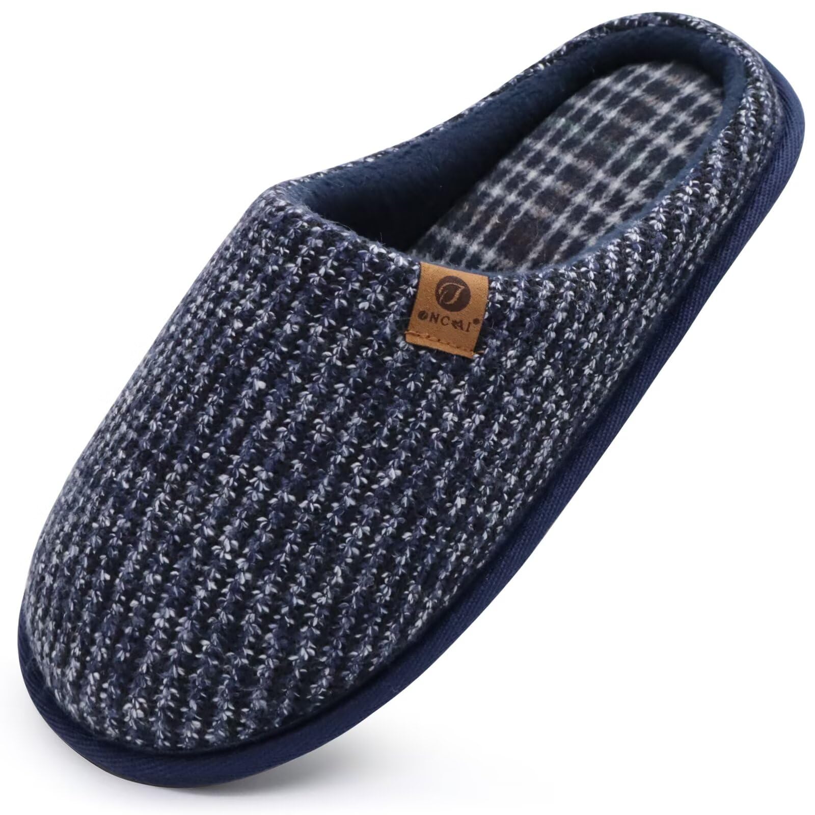 ONCAI Men's Winter Slippers, Comfortable Memory Foam Warm Wool Home Shoes with N