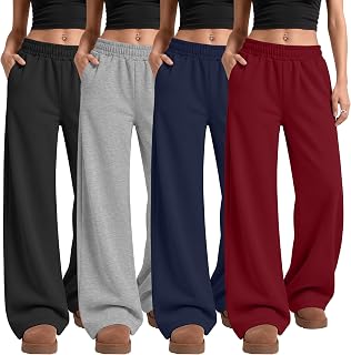 4 Pack Girls Sweatpants Athletic Wide Leg Pants