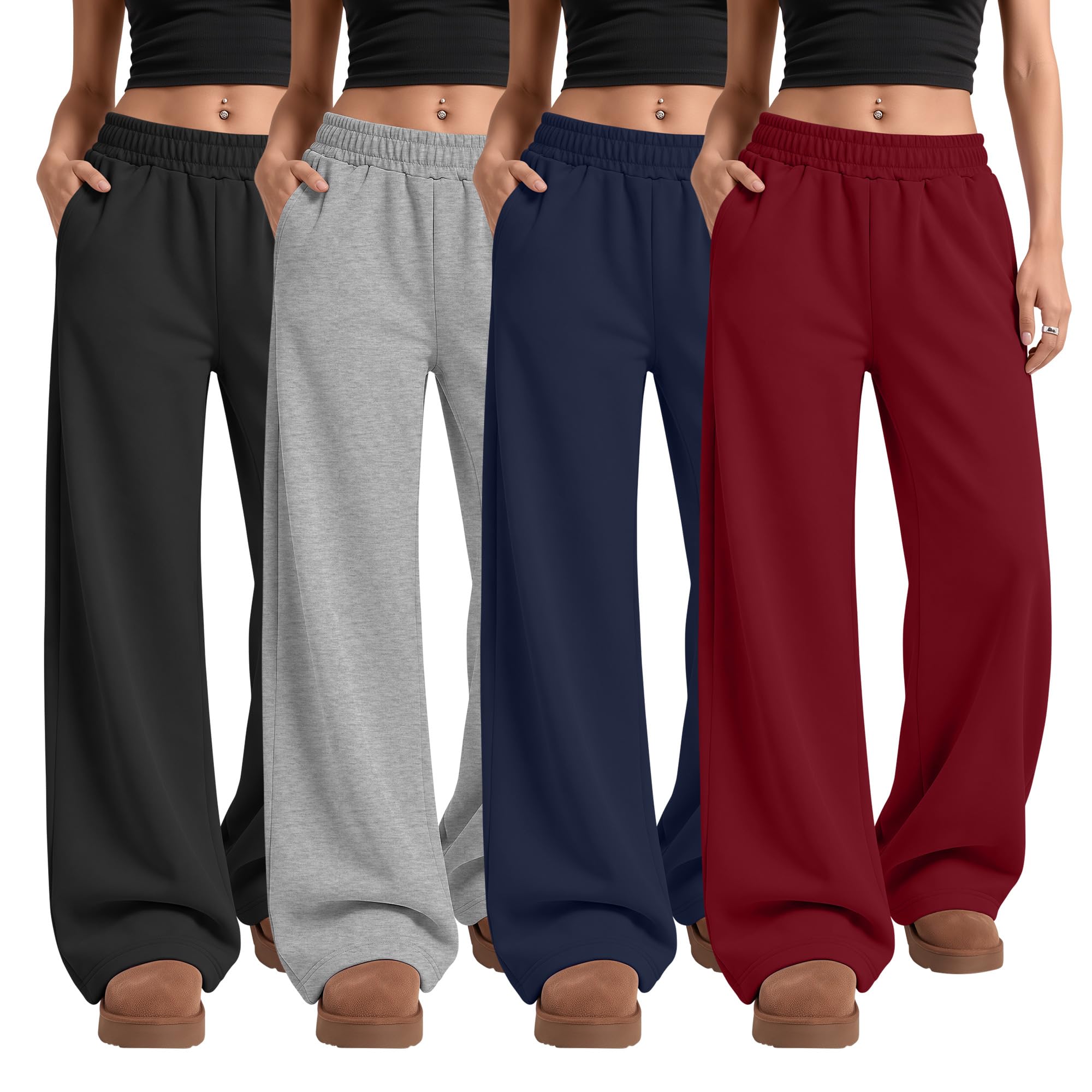 4 Pack Girls Sweatpants Athletic Wide Leg Pants