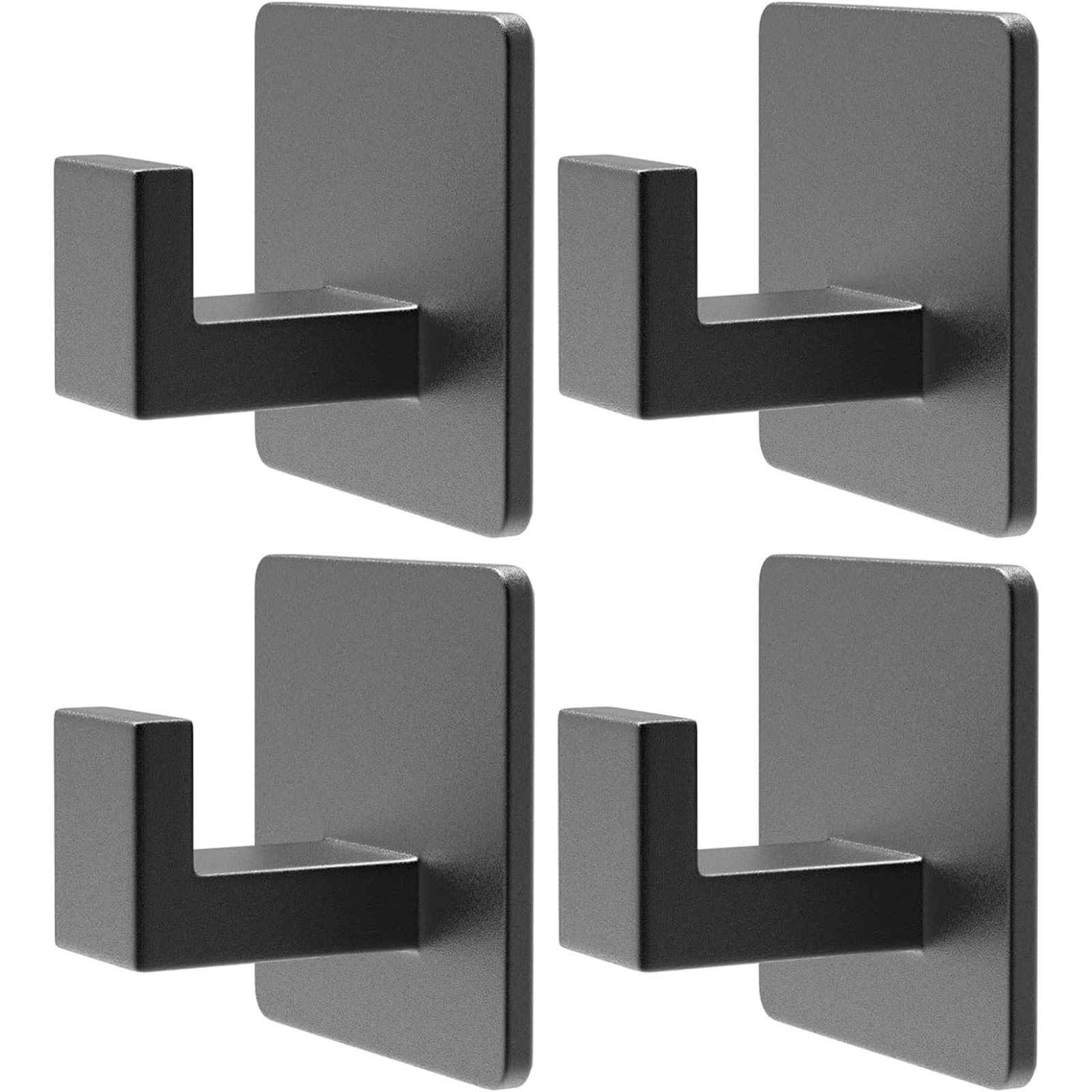 PMMASTO Self-Adhesive Aluminum Wall Hooks, Black- 4 Pack | Aluminum Self-Adhesiv