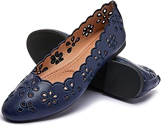 FRACORA Women's Ballet Flats Black PU Leather Dress Shoes Comfortable Round Toe Slip on Flats with Breathable Eyelets, Grey, 5 UK