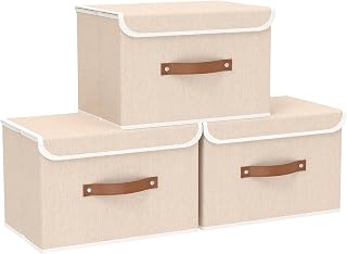Yawinhe 3 Stück Aufbewahrungsboxen mit Deckel,45x30x30cm,Beige