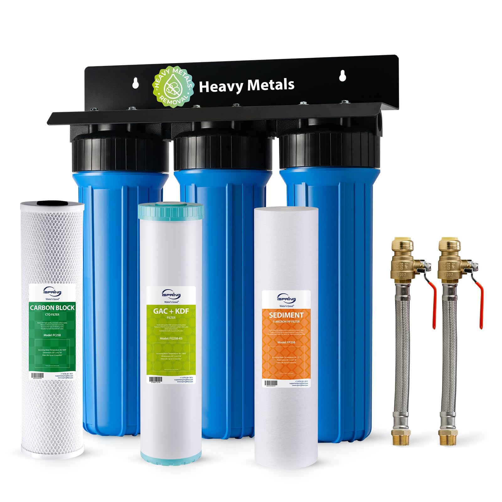 iSpring WGB32B-KS+AHPF12MNPT16X2 3-Stage Whole House Water Filter, Reduces Heavy