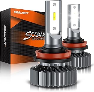 SEALIGHT H11 H8 H9 LED Headlight Bulbs, 64000 Lumens Super Bright LED Bulbs, Fanless Design, 6500K Cool White, Non-Polarity, Plug and Play, Pack of 2