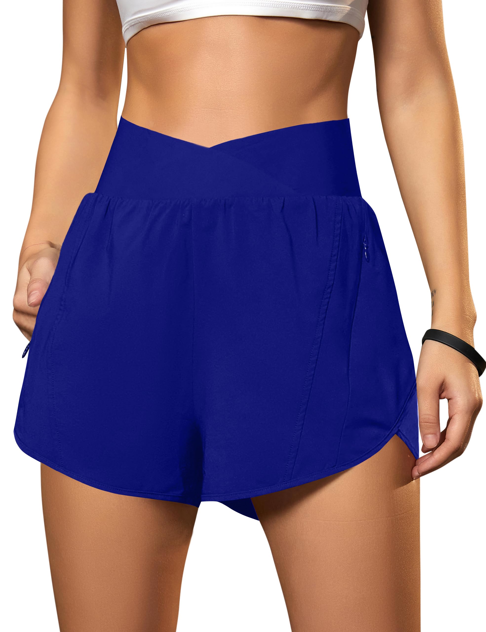Blooming Jelly Women's Athletic Running Shorts Crossover Gym Workout Shorts