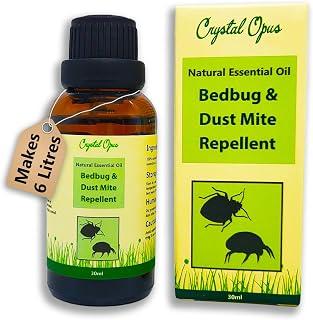 Bed Bug & Dust Mite Natural Repellent. Safe for Humans & Pets. Smells Beautiful. Makes 6 litres. Spray Beds, Sofas, Carpets, Floors, Furniture, Fabrics & Surfaces. Essential Oil Blend. Crystal Opus