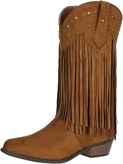 SheSole Women's Wide Calf Fringe Boots Wide Width Western Cowgirl Cowboy Tassel Boots