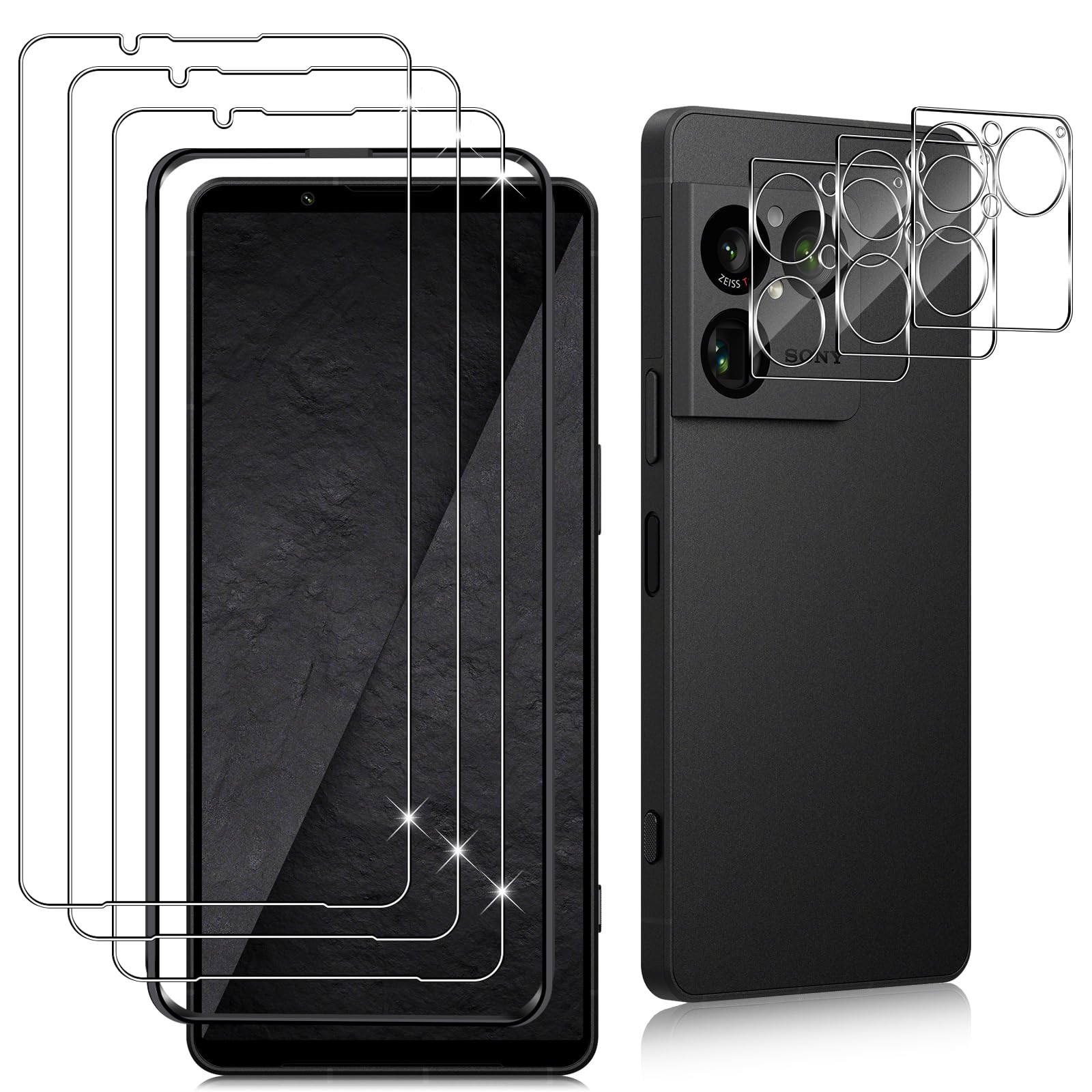Datree 3 Pieces for Sony Xperia 1 VIII Screen Protector, with 3 Pieces Camera Le