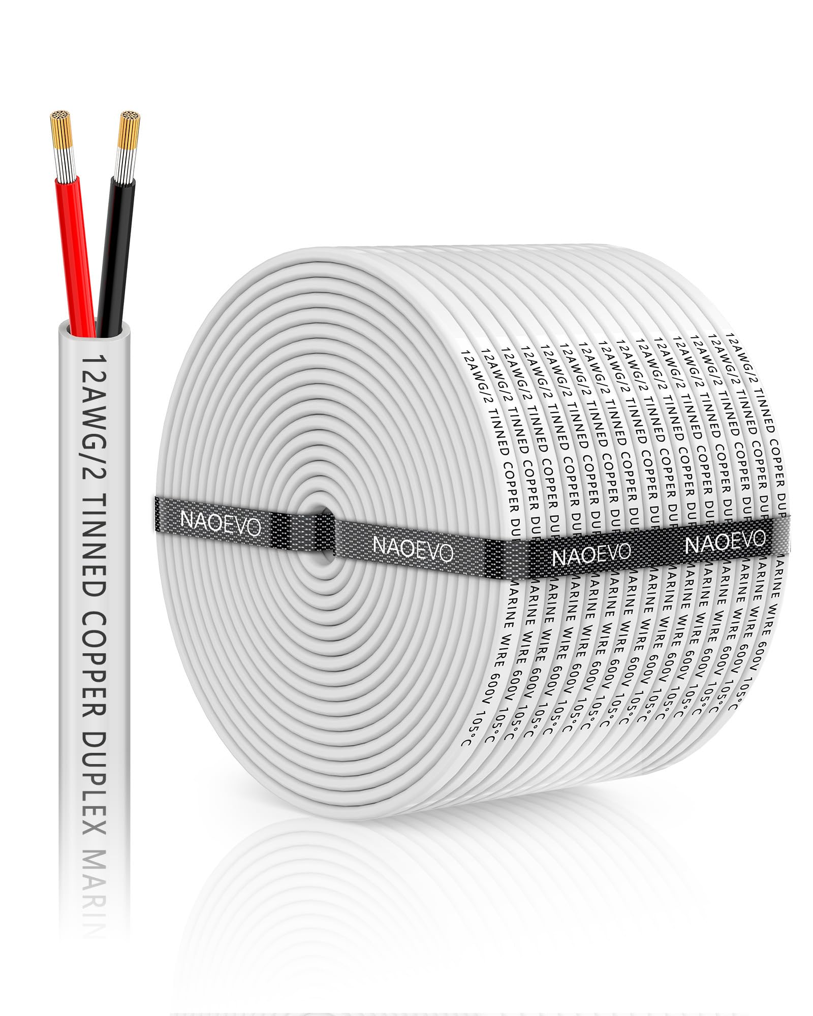 NAOEVO 12 Gauge Marine Wire Duplex, 12 AWG Wire, 12/2 Marine Cable, 100FT