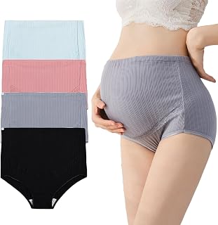 AUTUCAU Maternity Cotton Underwear High Waist Adjustable Pregnancy Seamless Soft Hipster Panties Over Bump 4-Pack