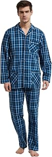 GLOBAL Men's Long Sleeve Pyjamas 100% Cotton Pyjama Set with Pockets