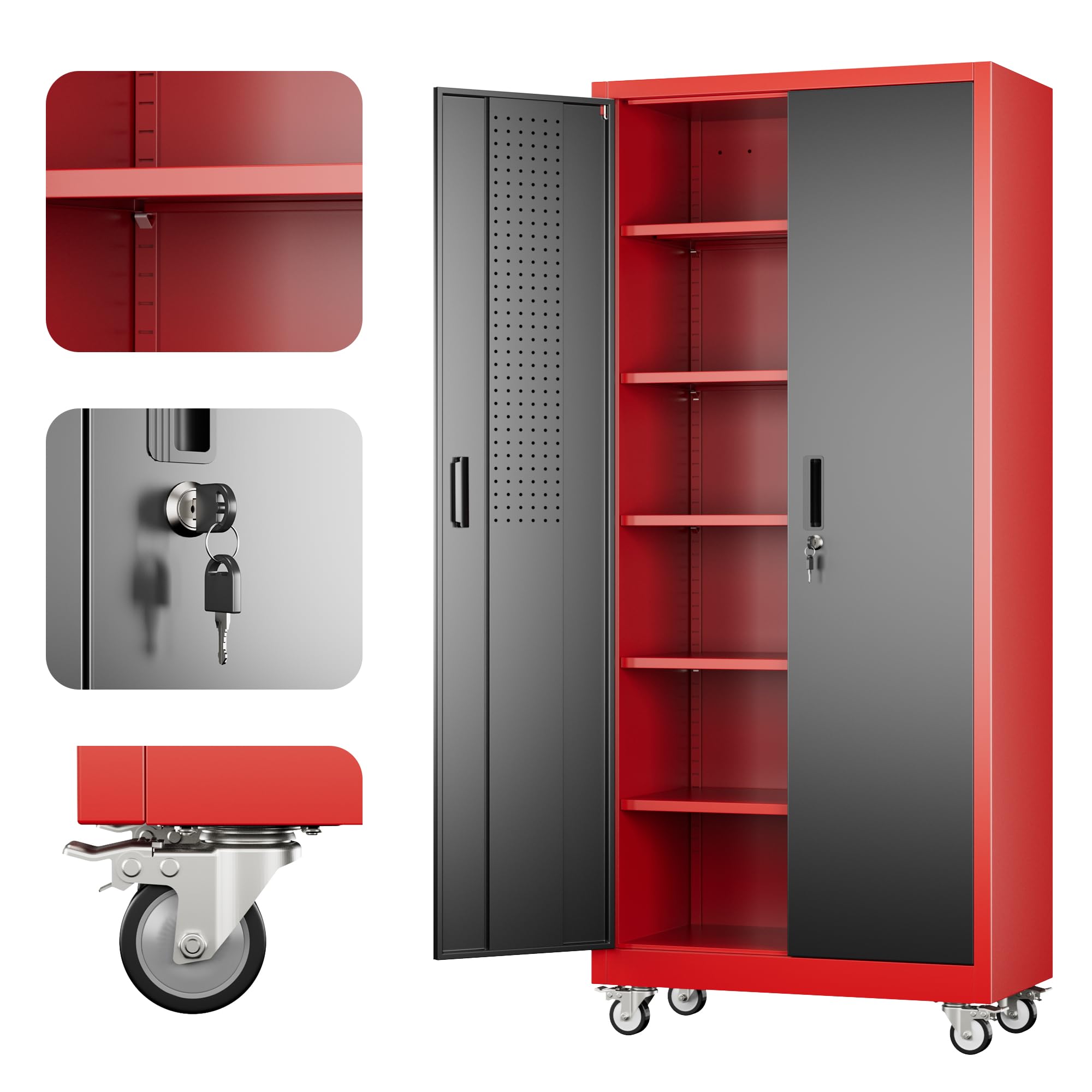 Aobabo Upgrade 71H''*32''W*16''D Metal Garage Storage Cabinet with Wheels and Pe