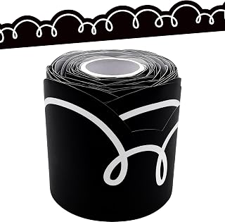 Teacher Created Resources Black with White Squiggles Die-Cut Rolled Border Trim - 50ft - Decorate Bulletin Boards, Walls, Desks, Windows, Doors, Lockers, Schools, Classrooms, Homeschool & Offices