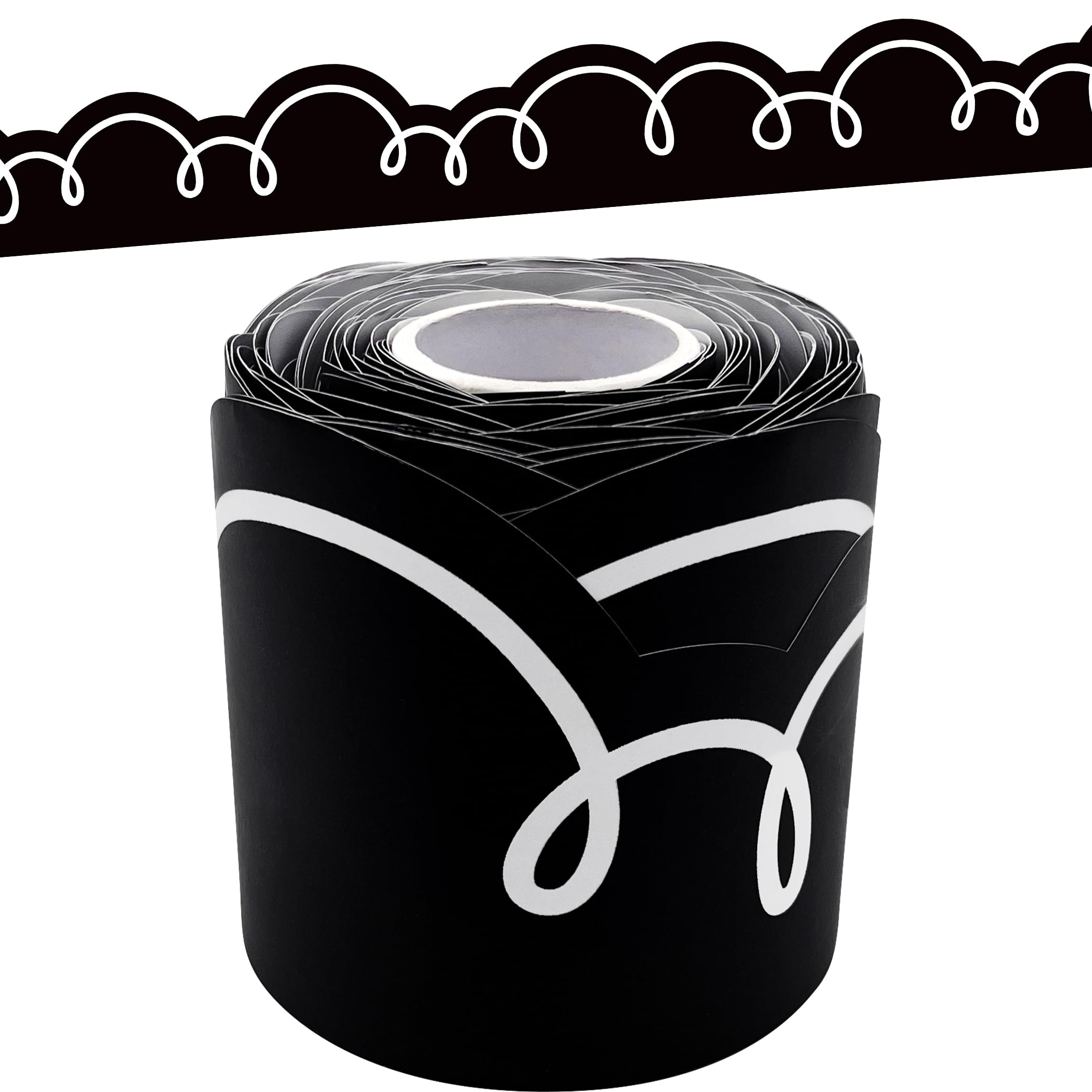 Teacher Created Resources Black with White Squiggles Die-Cut Rolled Border Trim 
