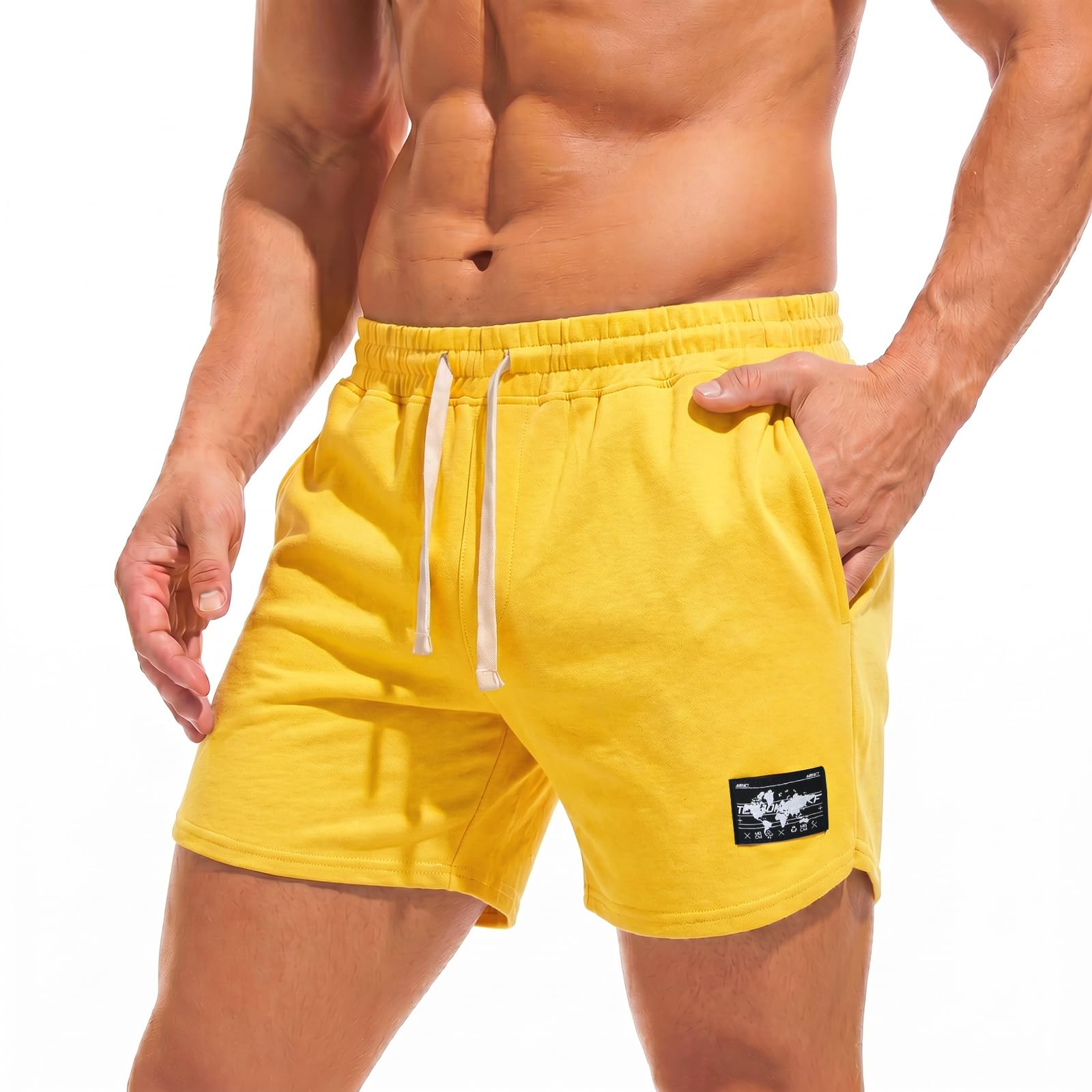 AIMPACT Pantalones cortos deportivos para hombre, de algodón, con bolsillos