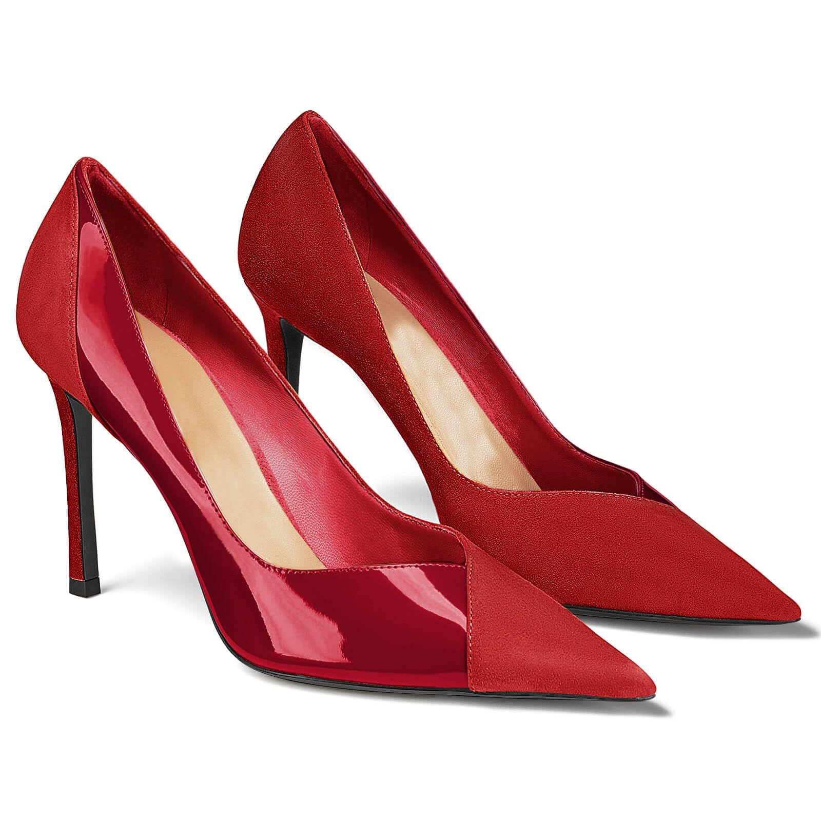 Coutgo Womens Pointed Toe High Heels Pumps Patent Suede Stiletto Heel Slip on Of