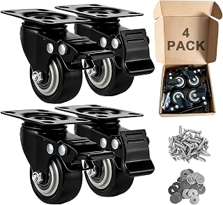 Htudcue 2 Inch Heavy Duty Caster Wheels Set of 4, Locking PU Casters with Brake, No Noise Polyurethane Wheels for Home Furniture & Workbench, 800lbs Total Load