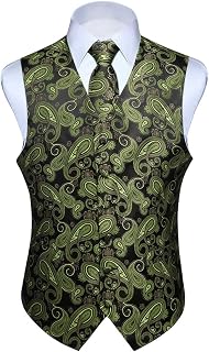HISDERN Men's Vest Tie Set 3 Pieces Formal Waistcoat Paisley Floral Jacquard Tie Pocket Square Suit Vest Wedding Party