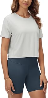 ODODOS Women's Performance Cropped Tee Ultra Soft odSTRATUM Tech Short Sleeve Relaxed Top Crew Neck T-Shirts